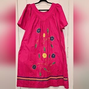 Naqui Pink Embroidered Cotton Dress Vintage One Size
